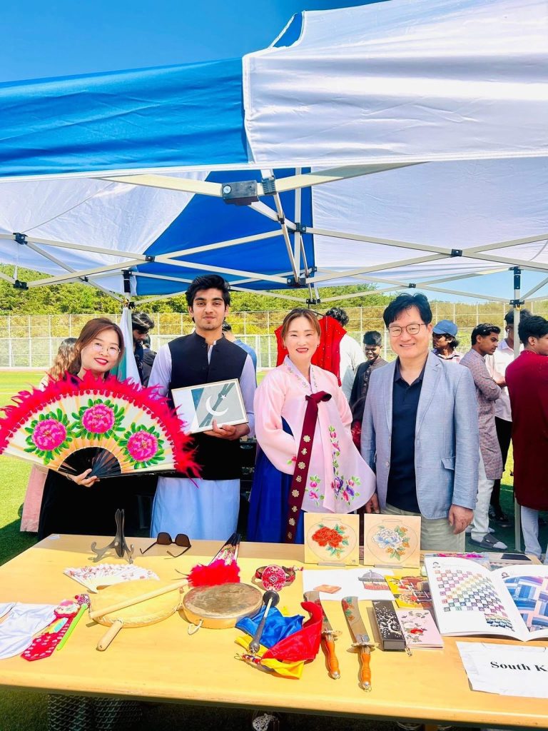 Korean culture booth with traditional fans and crafts